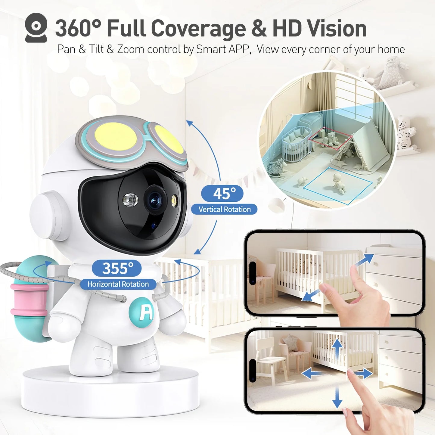Baby Monitor, 1080P HD Indoor Pan/Tilt Smart Security Camera, 5G Wifi Dog Camera with Night Vision & 2-Way Audio, Motion & Sound Detection for Baby and Pet, Cloud & SD Card Storage