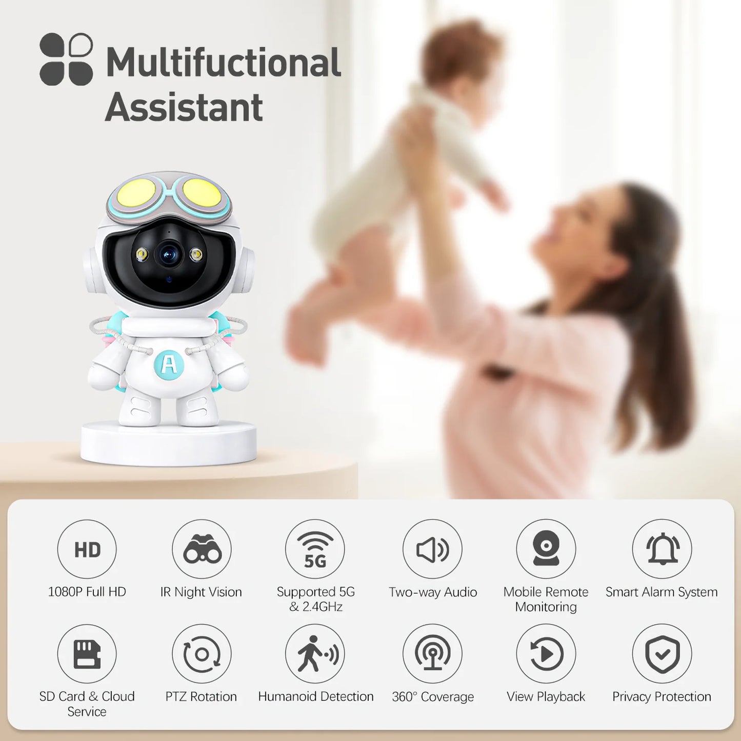 Baby Monitor, 1080P HD Indoor Pan/Tilt Smart Security Camera, 5G Wifi Dog Camera with Night Vision & 2-Way Audio, Motion & Sound Detection for Baby and Pet, Cloud & SD Card Storage